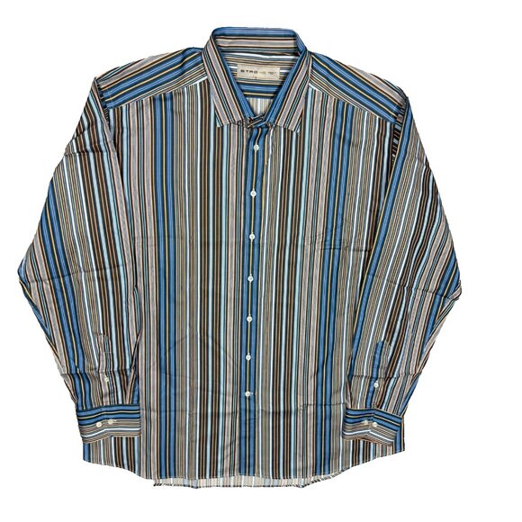 ETRO Dress Shirt Multicolor Stripe Made in Italy Cotton Long Sleeve 46 18 XXL - Picture 1 of 8